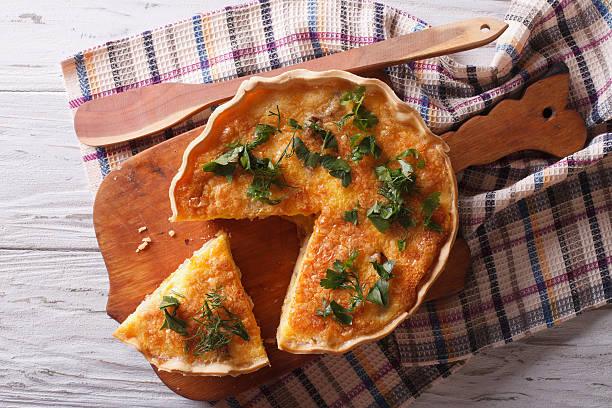 istock French quiche Lorraine on the table. Horizontal top view 578105698