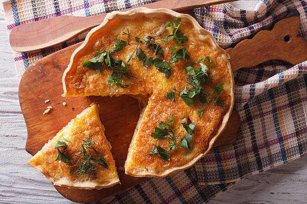 istock French quiche Lorraine close-up on the table. Horizontal top view 578106946