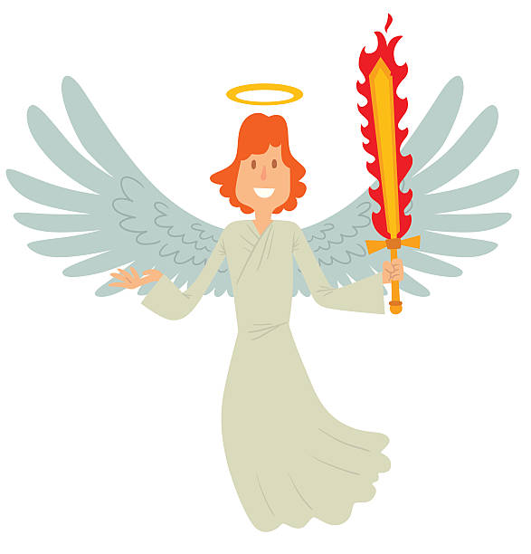 istock Male angel with a flaming sword in his hand 578107898
