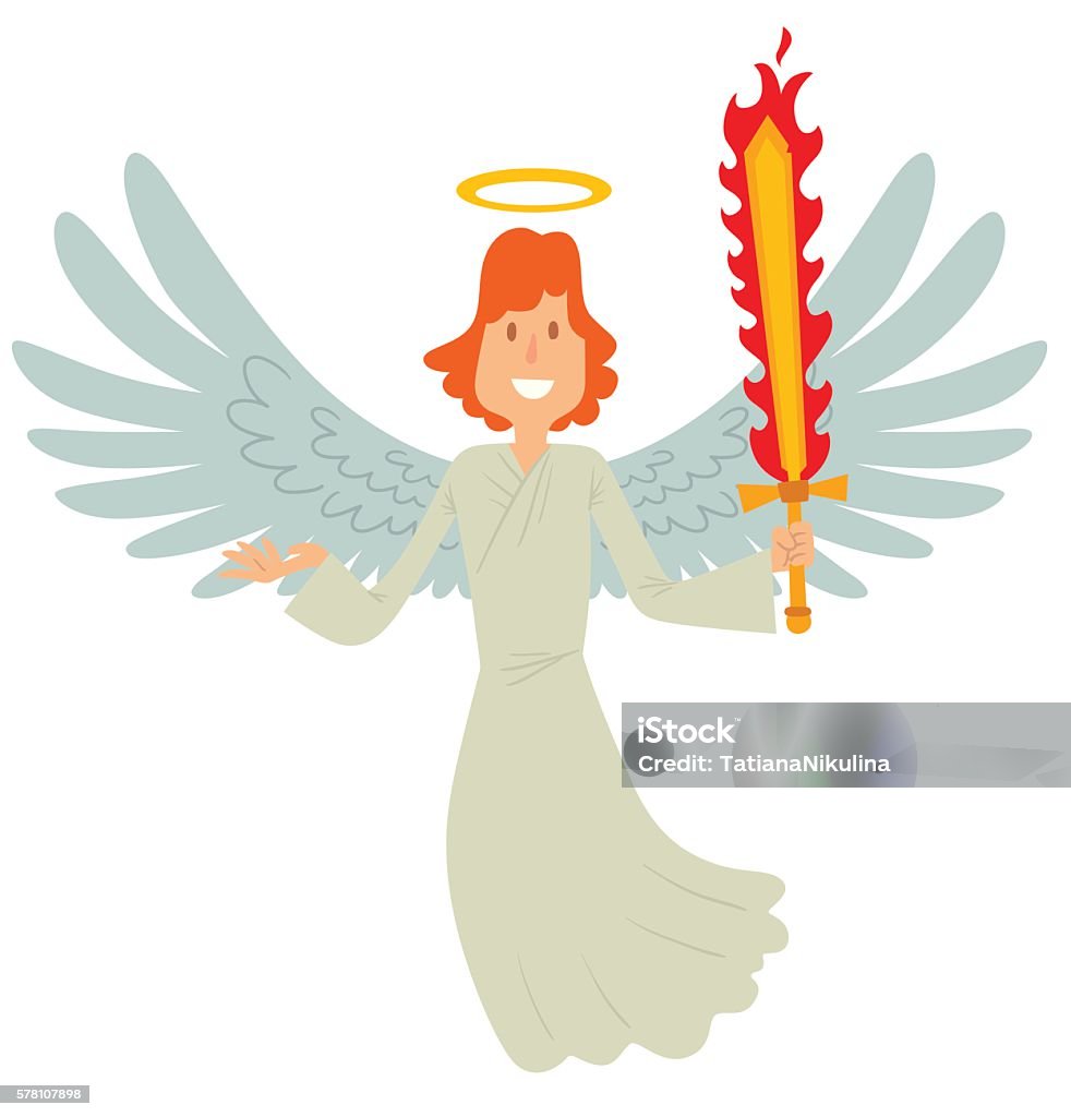 Male angel with a flaming sword in his hand To EPS10 Adult stock vector