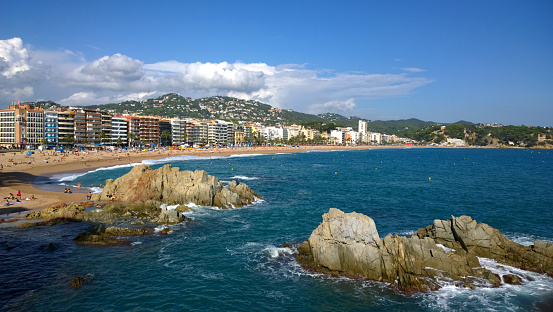 View of the city and the beach of Lloret de Mar in Costa Brava - Girona, Spain
