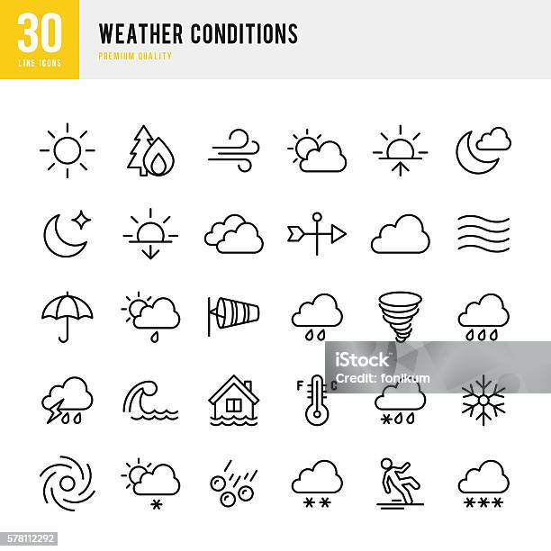 Weather Thin Line Icon Set Stock Illustration - Download Image Now - Icon Symbol, Weather, Hurricane - Storm