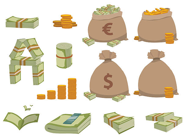 zestaw wektorów symboli pieniądza. - money bag currency financial item bag stock illustrations