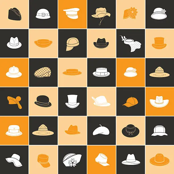 Vector illustration of Seamless pattern with flat icons of headwear