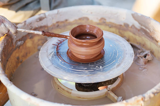 istock young potter, creating an earthen jar on the circle, close-up 578121084
