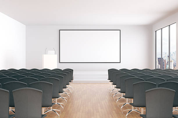 quadro branco em branco na sala de conferência - lecture hall auditorium university empty - fotografias e filmes do acervo