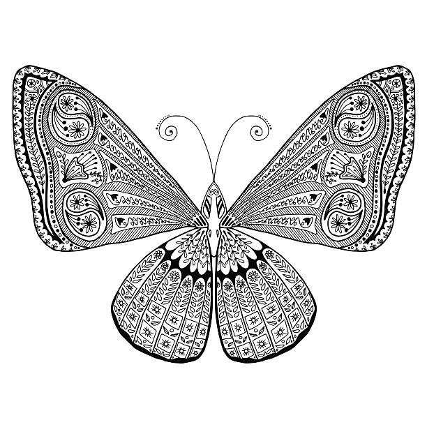 Intricate detailed butterfly adult grown up coloring page. Stress / relaxing. vector art illustration