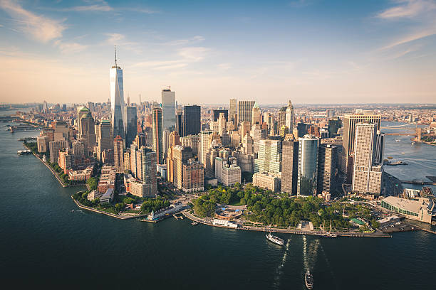 Aerial View of Lower Manhattan from a Helicopter Aerial View of Lower Manhattan from a Helicopter lower manhattan stock pictures, royalty-free photos & images
