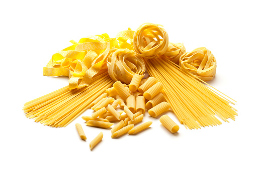 Different types of pasta isolated on white background. DSRL studio photo taken with Canon EOS 5D Mk II and Canon EF 100mm f/2.8L Macro IS USM