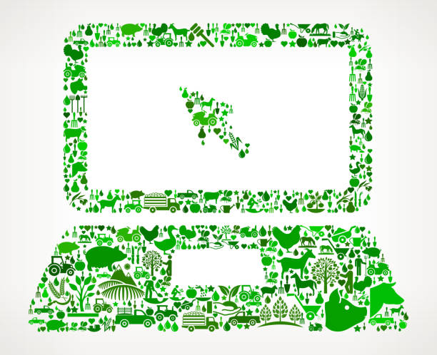 illustrazioni stock, clip art, cartoni animati e icone di tendenza di modello di icona verde per l'agricoltura e l'agricoltura di laptop e cursori - solar flat panel