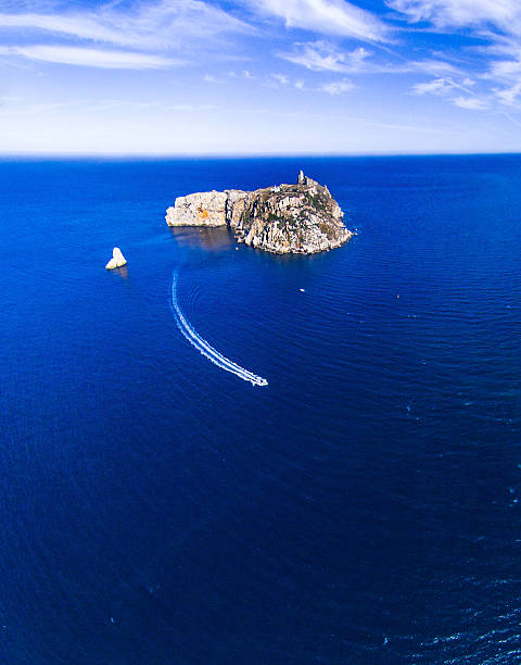 Illes Medes islands in Spain from the air with a yatch