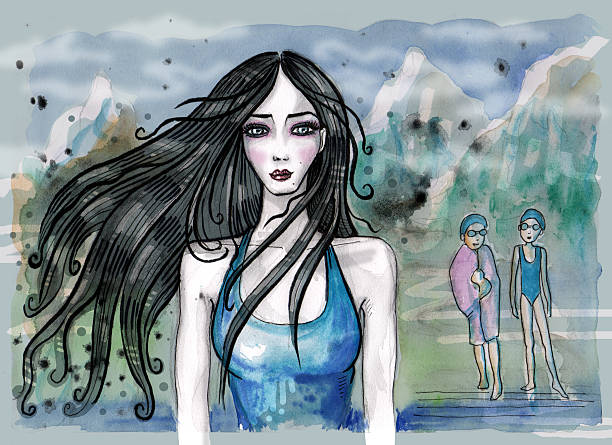 istock Swimming teacher with long dark hair and her students behind 578274832