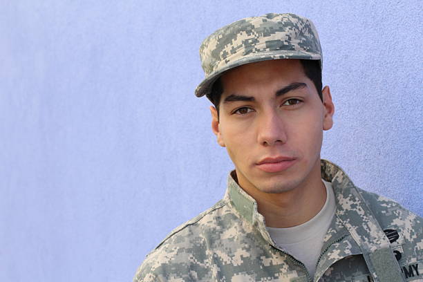istock Military ethnic army male with copy space 578275350