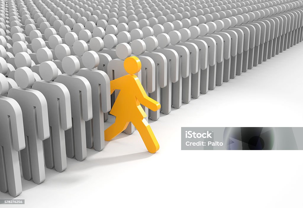 Woman run to new opportunities Woman run to new opportunities. 3d illustration Standing Out From The Crowd Stock Photo