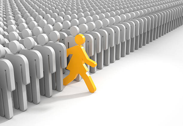 Woman run to new opportunities Woman run to new opportunities. 3d illustration standing out from the crowd stock pictures, royalty-free photos & images