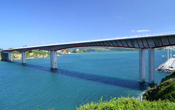 View of Ribadeo bridge, over the river Eo, joins Asturias and Galicia in Spain