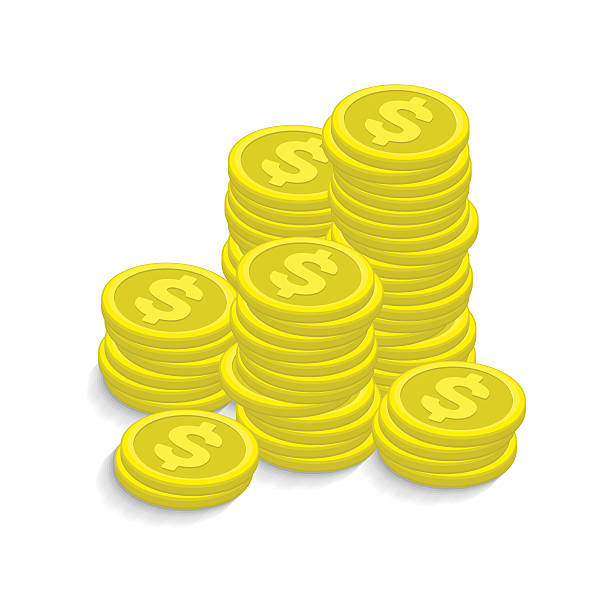 Vector illustration of a coin Vector illustration gold coins cash money in rouleau. Isolated on white background in modern flat style. Money. Many stacks of gold coins. Coins stack vector illustration, coins icon flat. a penny saved stock illustrations