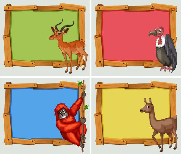 Vector illustration of Frame designs with many animals