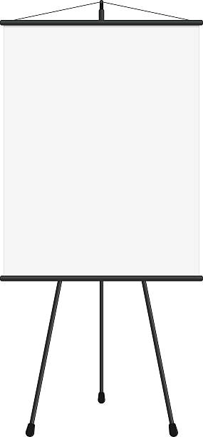 Blank presentation screen Vector illustration of blank projection screen. Template of presentation screen in flat style. Blank whiteboard, tripod projector for seminar. easel stock illustrations