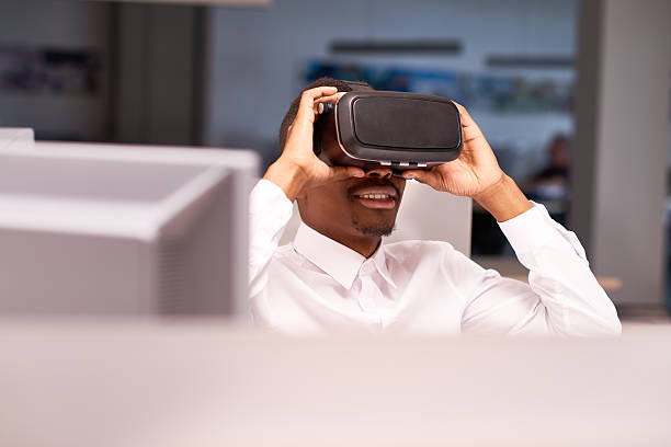 istock Virtual reality of businessman 578285232
