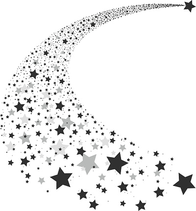 Vector illustration abstract Falling Star. Shooting Star with Elegant Star Trail on White Background - Meteoroid, Comet, Asteroid or Stars. Abstract background from stars. Comet tail from stars.
