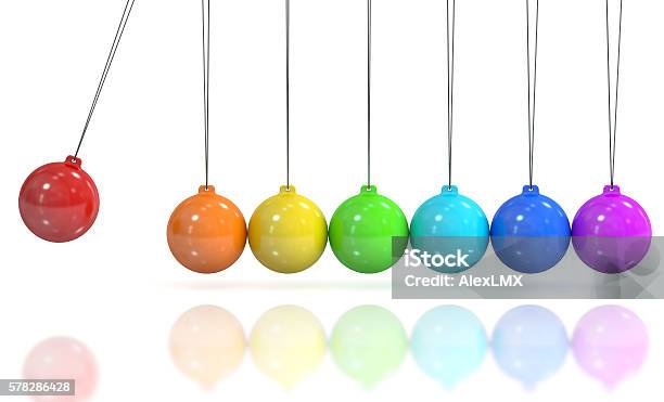 Colored Newtons Cradle Pendulum 3d Rendering Stock Photo - Download Image Now - Balance, Backgrounds, Business