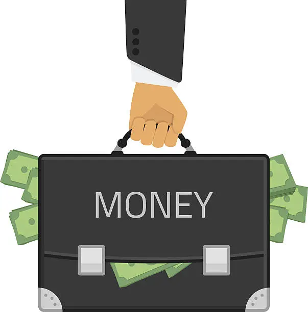 Vector illustration of Money in hand suitcase