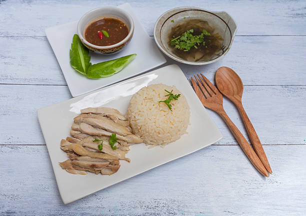 istock Chicken rice with spicy thai style sauce 578288516