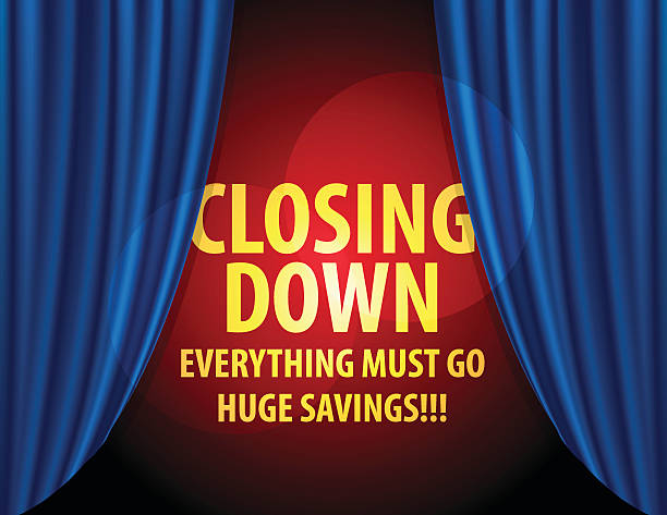 Closing down Sale Vector of Closing Down Sale message with blue color curtain background design. EPS ai 10 file format. closing down sale stock illustrations