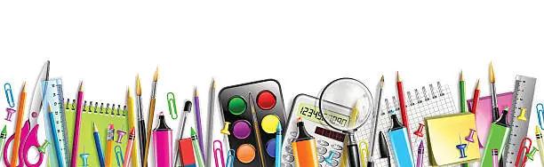 Vector illustration of School Supplies Banner Isolated On White