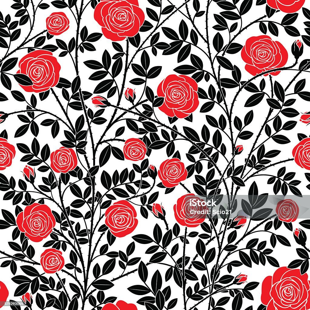 Red roses Intertwined roses with black stems Thorn stock vector