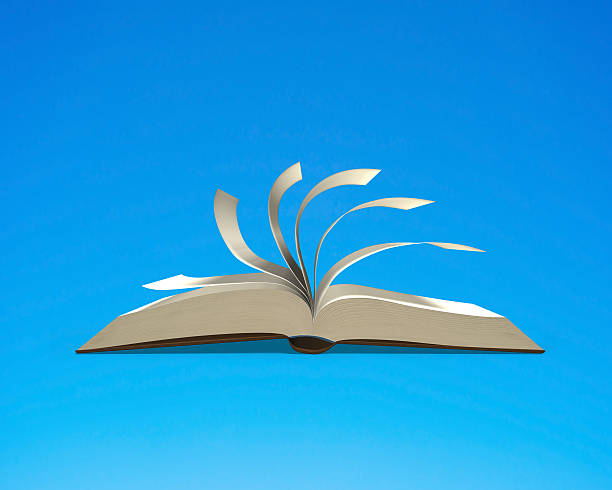 istock Open book with flipping pages isolated in blue background, 578293094
