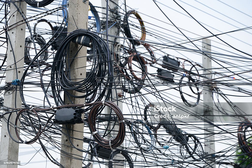 Cable Routing Messy Messy Electrical Cables Stock Photo - Download Image Now - Construction ...