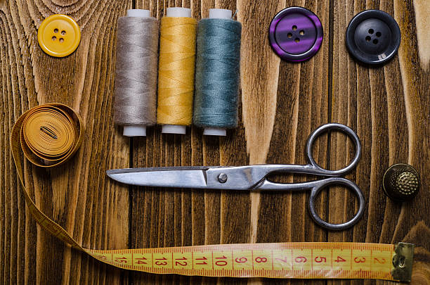 istock Composition with accessories for sewing on a wooden surface 578294350