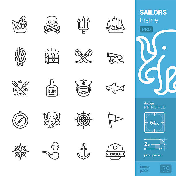 illustrations, cliparts, dessins animés et icônes de thème tatouage marins, contour des icônes vectorielles - pack pro - caravel
