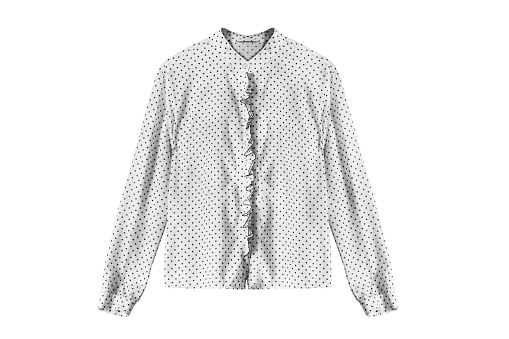 White silk blouse with polka dots isolated over white