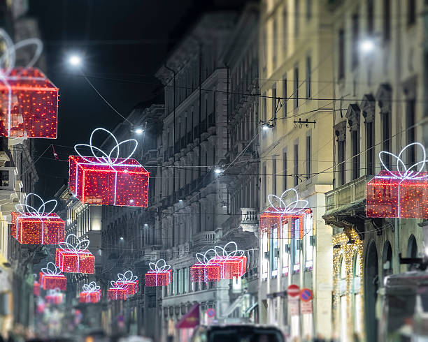 Christmas lights in the old town of Milan, Italy. (selective focus)