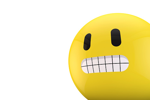 A 3D render of a yellow emoji emoticon character face