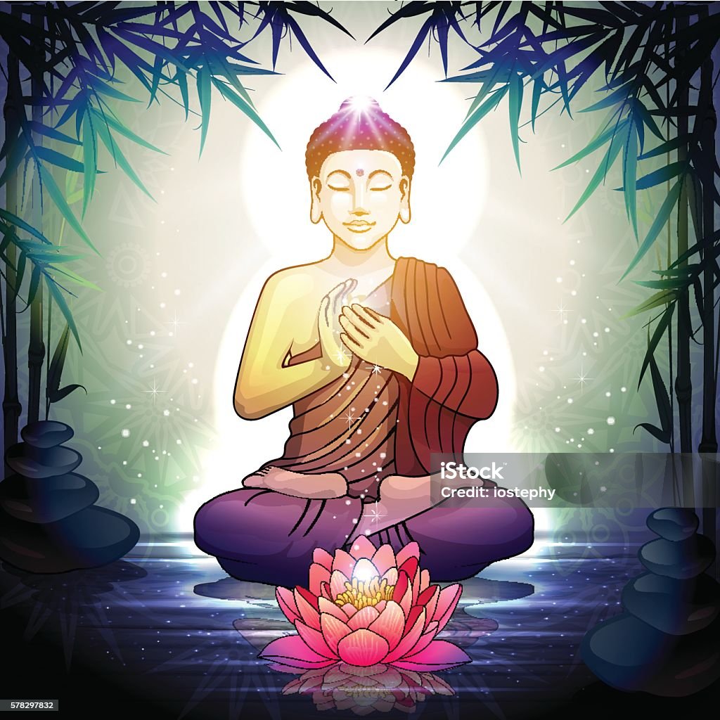 Đức Phật Trong Thiền Định Với Hoa Sen Hình minh họa Sẵn có - Tải ...