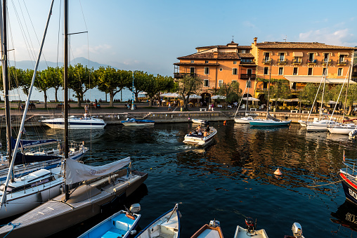 Romantic harbor of Torri del Benaco, Lake Garda in Italy