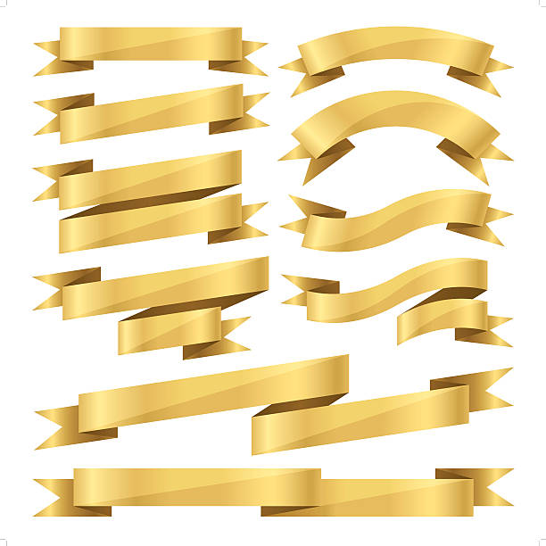 flat gold ribbon set vector art illustration