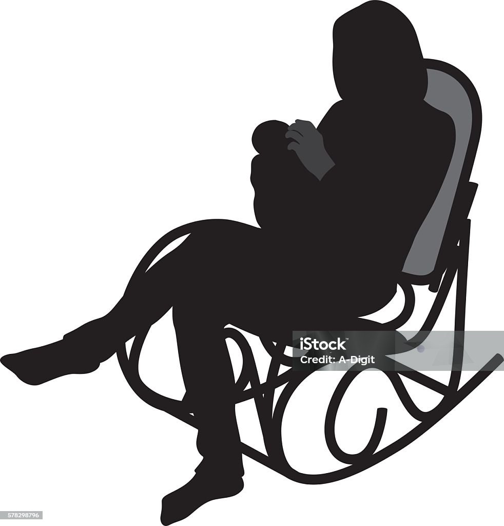 Mother Feeding Baby Rocking Chair A vector silhouette illustration of a mother holding and feeding her baby while sitting in a rocking chair. Baby - Human Age stock vector