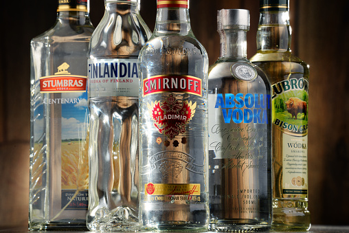 Poznan, Poland - July 15, 2016: Vodka is the worlds largest internationally traded spirit with the estimated sale of about 500 million nine-liter cases a year.