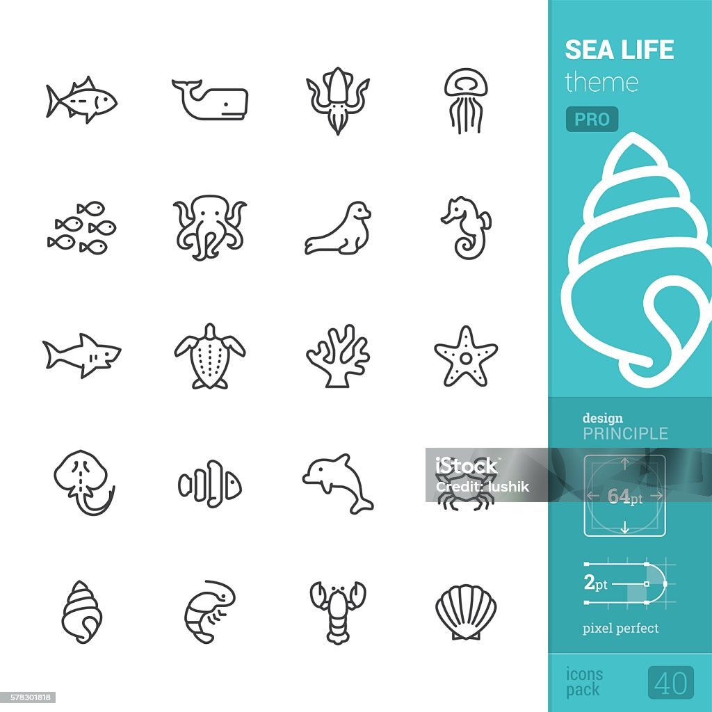 Sea Life theme, outline vector icons - PRO pack Sea Life and animals theme. Sea stock vector