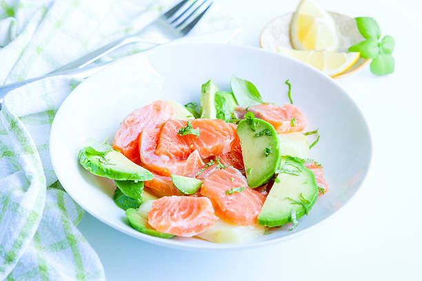 Smoked salmon salad with avocado and potato