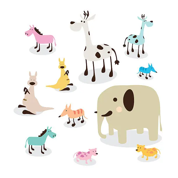 Vector illustration of Pastel wild animals set