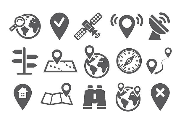 lage-icons - global positioning system direction satellite map stock-grafiken, -clipart, -cartoons und -symbole