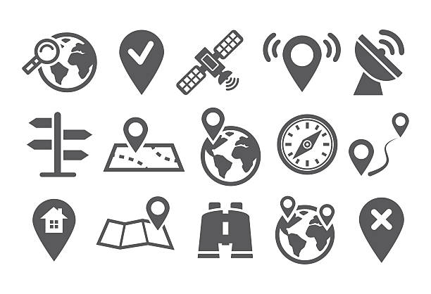 Location Icons Map Icons and Location Icons with White Background globe navigational equipment illustrations stock illustrations