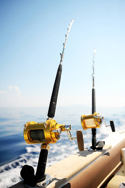 Ocean Fishing Reel on boat Fishing Industry, Fishing, Sea, Nautical Vessel, Luxury,Fishing Rod big game fishing stock pictures, royalty-free photos & images