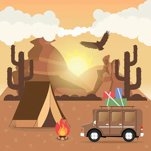 Vector illustration of Travel car campsite place landscape